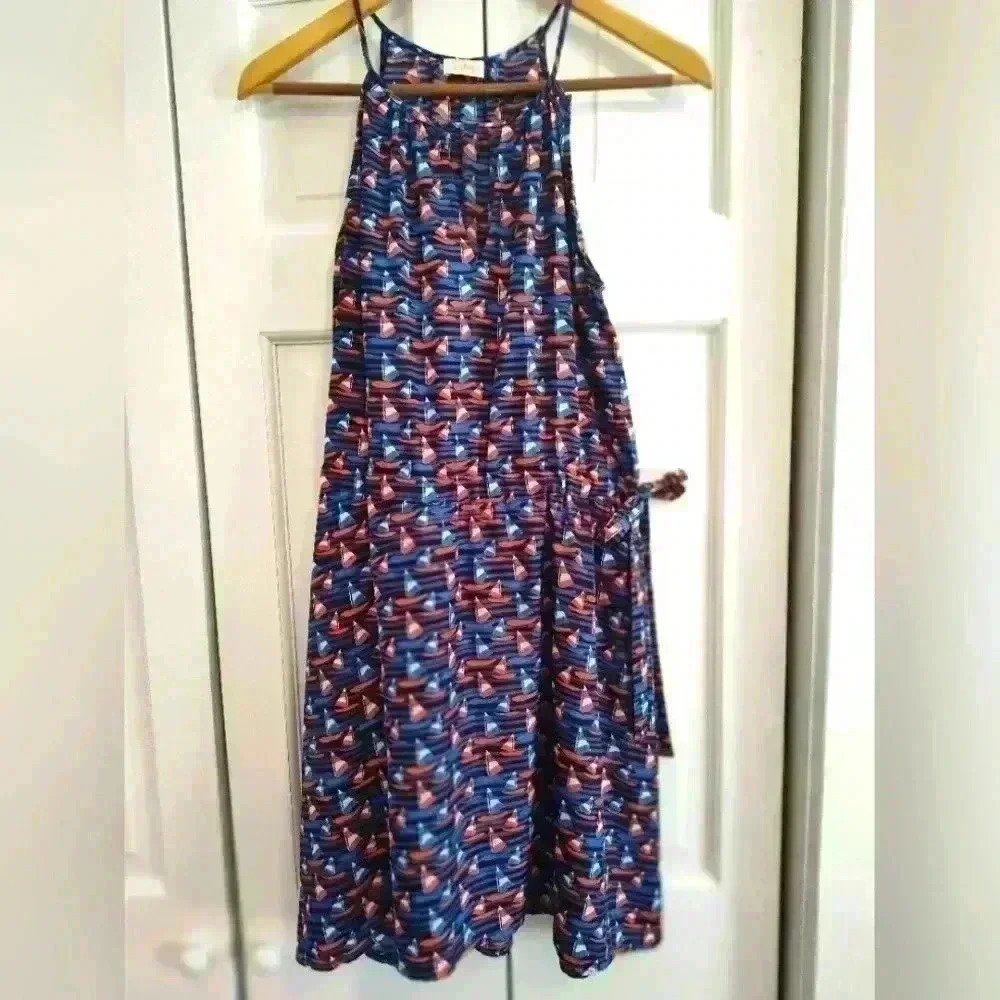 Pixley Red White Blue Sailboat Nautical Americana Coastal Mini Haltar Dress | Sm